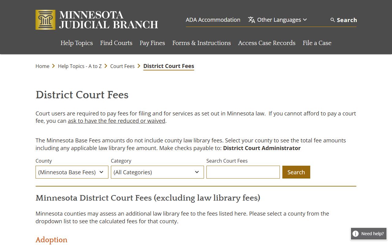Big Stone County court dockets district court fee source