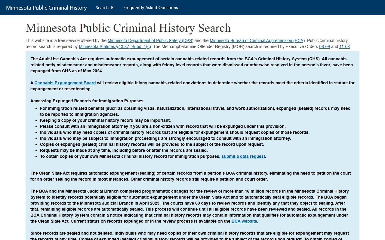 Big Stone County criminal court records BCA criminal history landing page