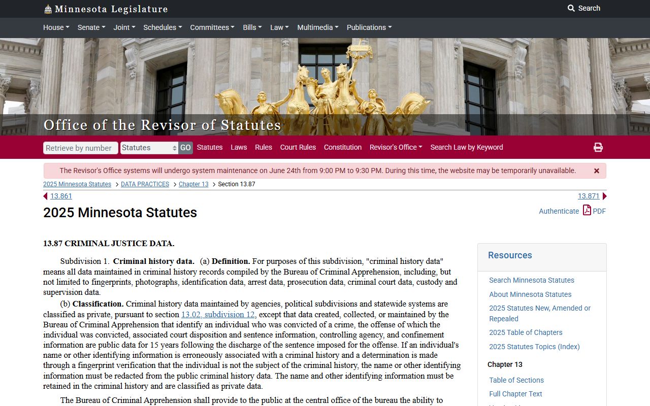 Big Stone County criminal court records Minnesota criminal history data statute