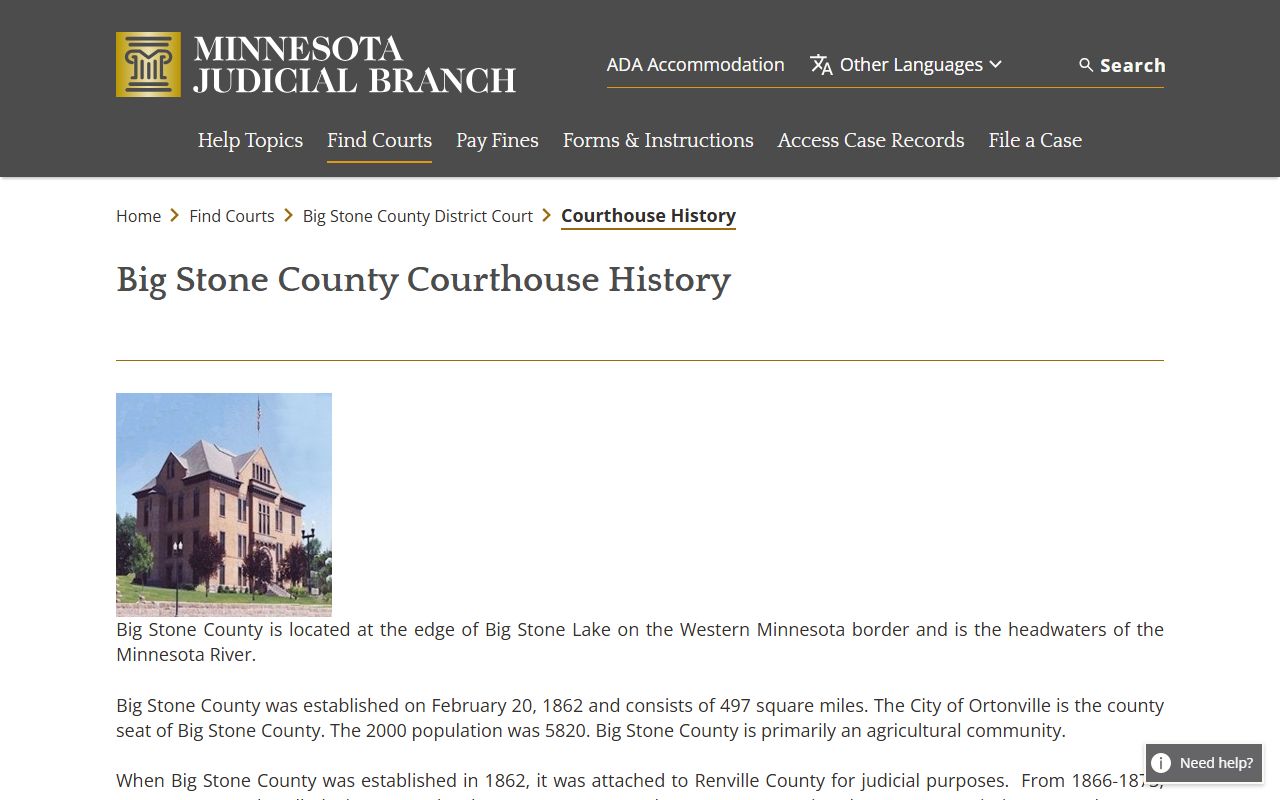Big Stone County District Court courthouse history