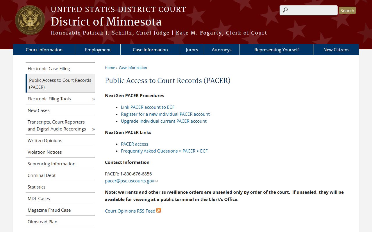 Big Stone County District Court PACER public access records