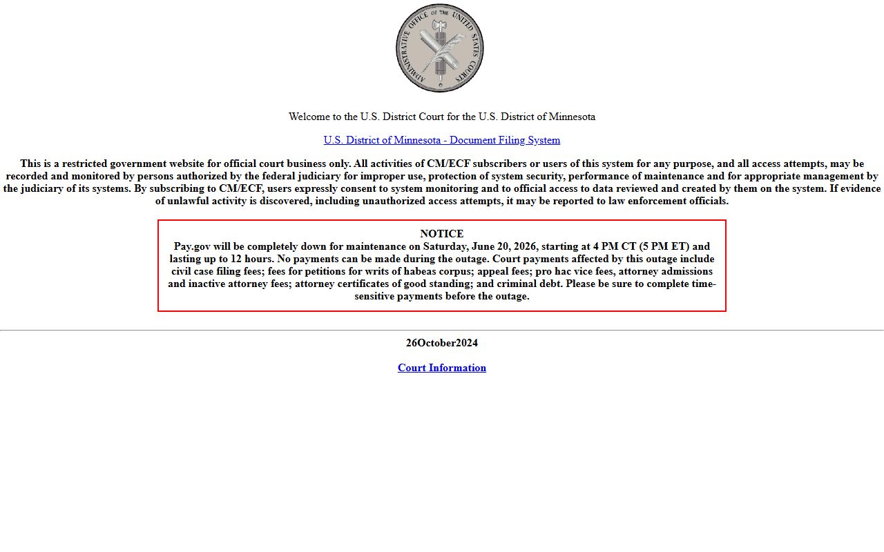 Big Stone County District Court federal CM ECF access