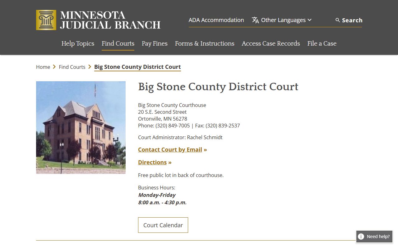 Big Stone County court records District Court page