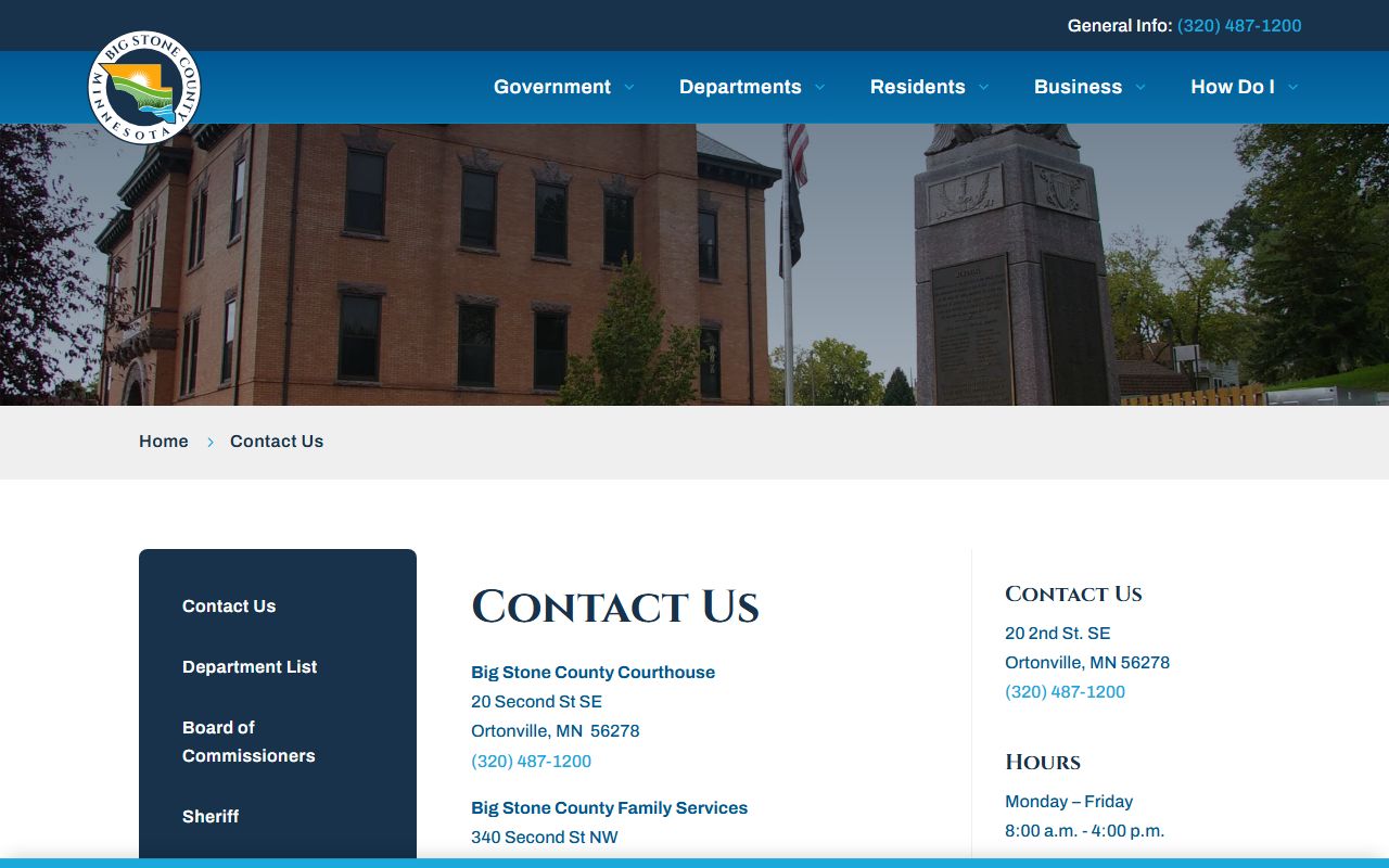 Big Stone County court contact page for court records