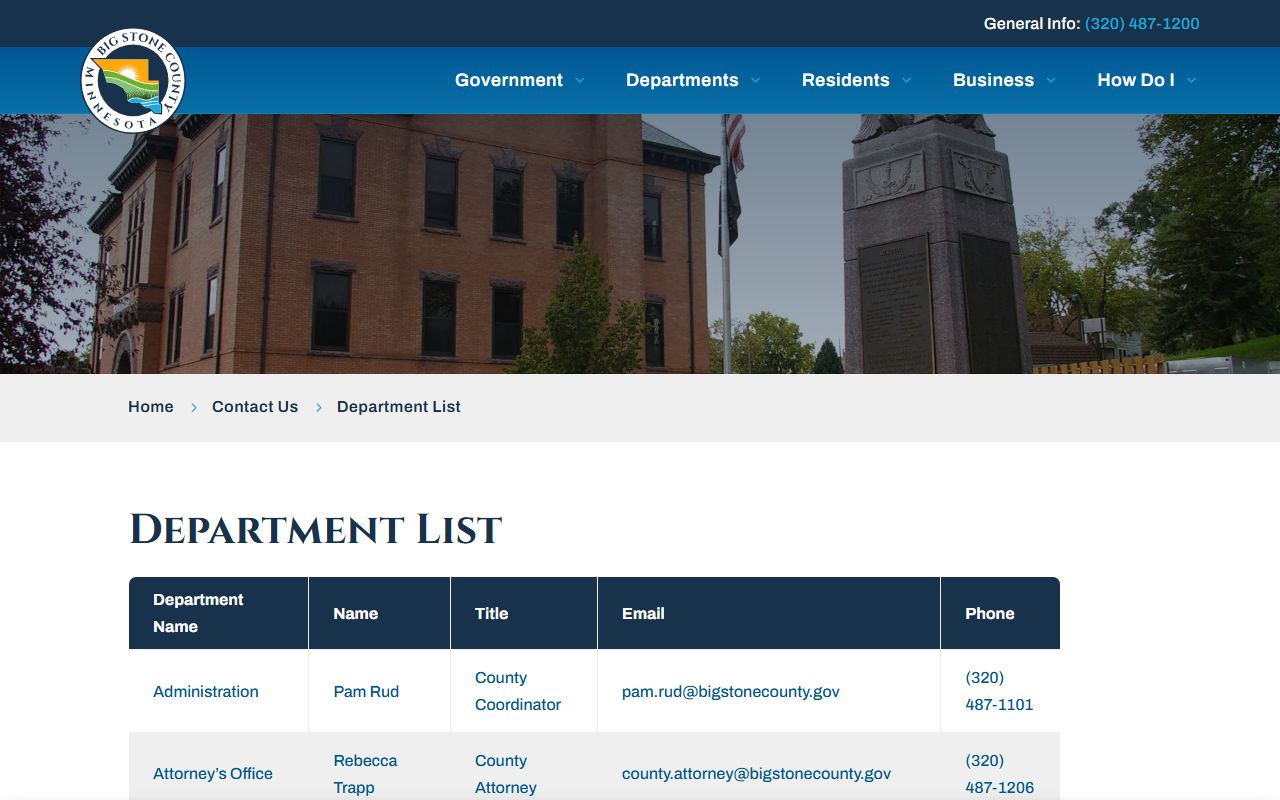 Big Stone County court records department directory