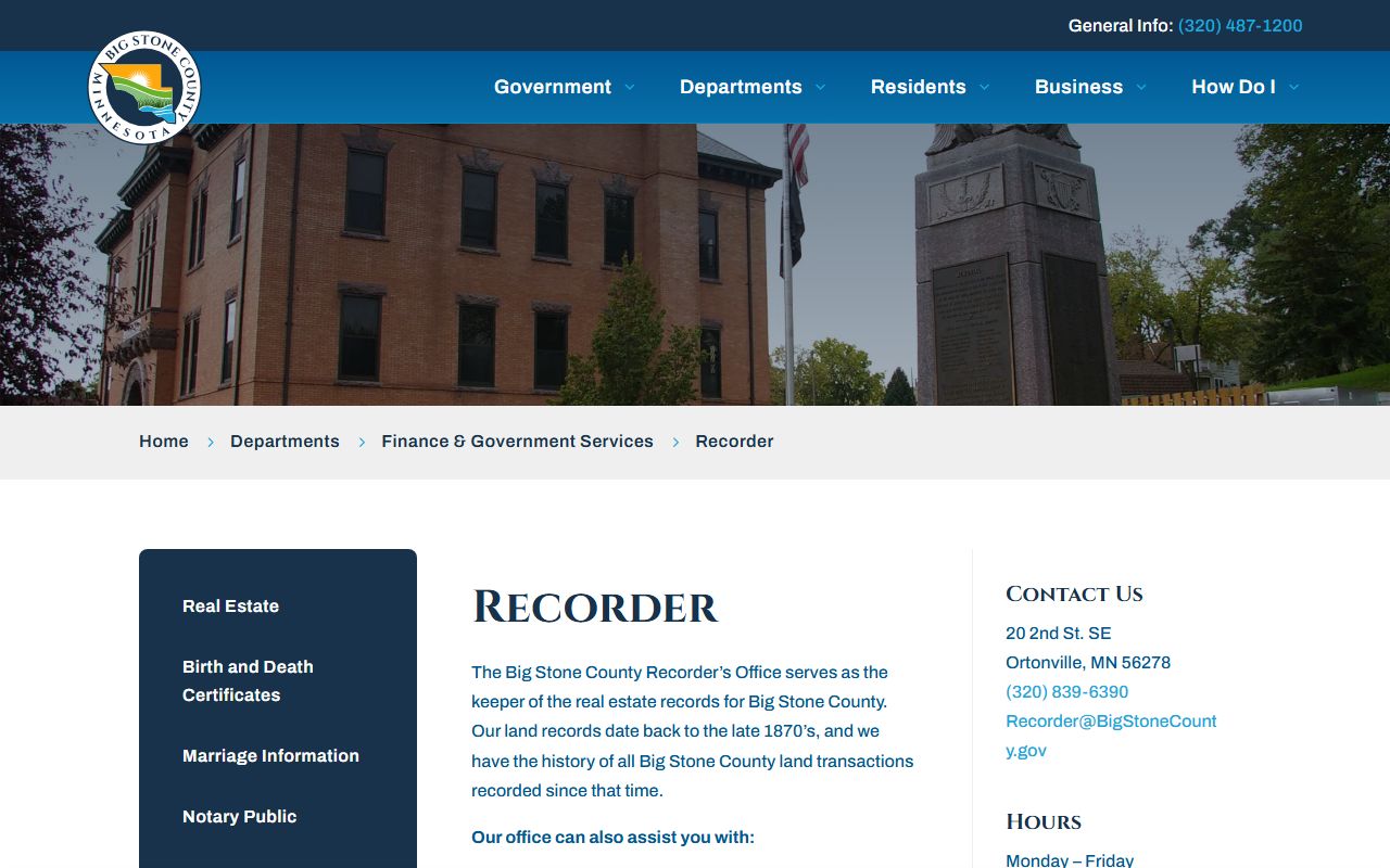 Big Stone County marriage records Recorder source