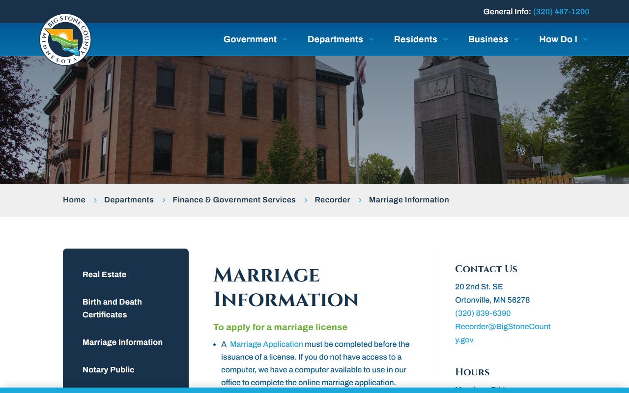Big Stone County marriage records marriage information source
