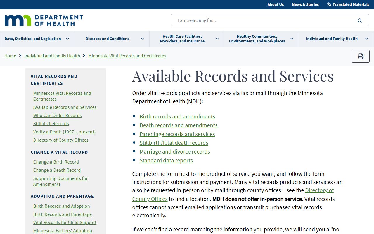 Big Stone County marriage divorce records MDH vital records source