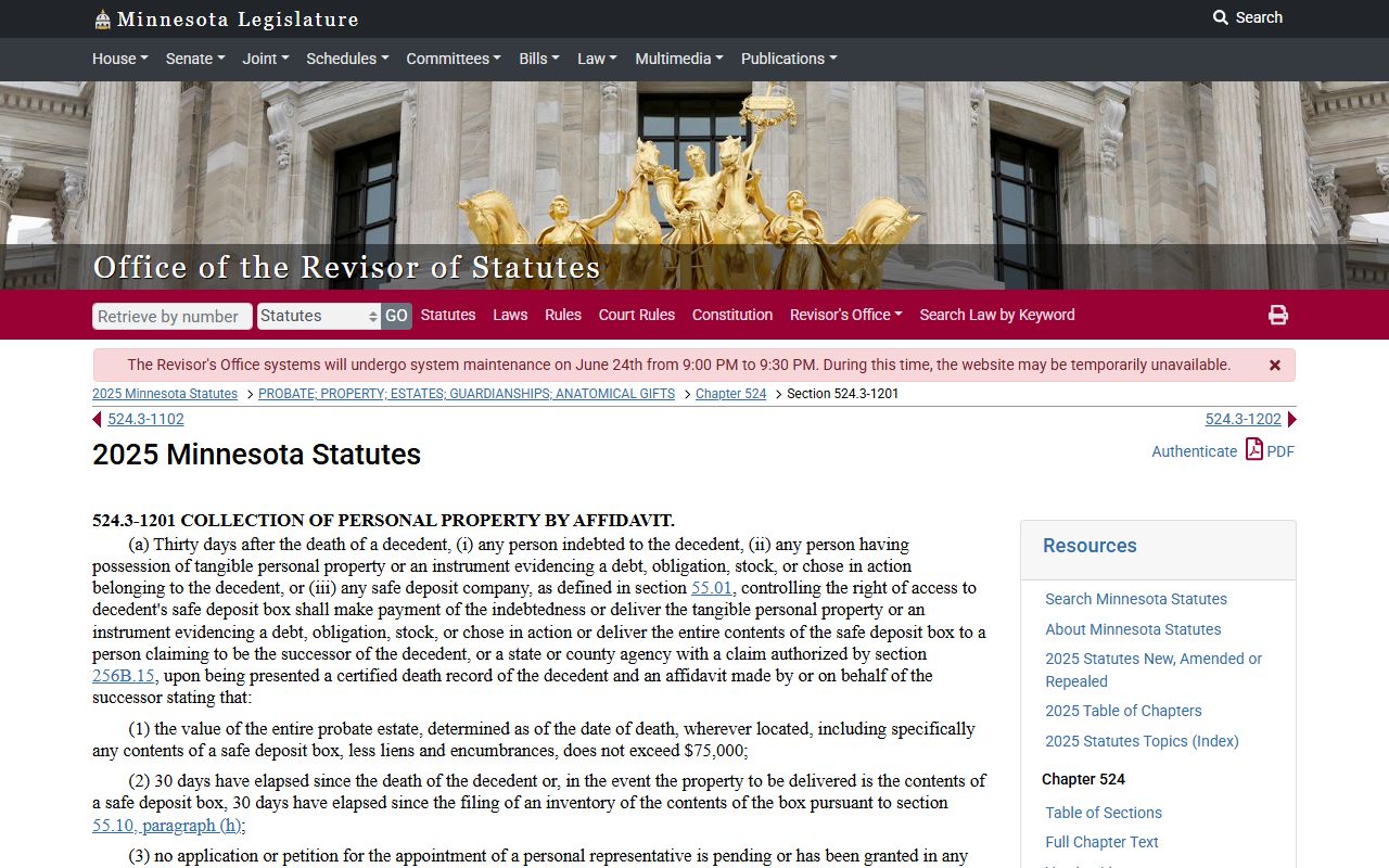 Big Stone County probate records small estate affidavit statute